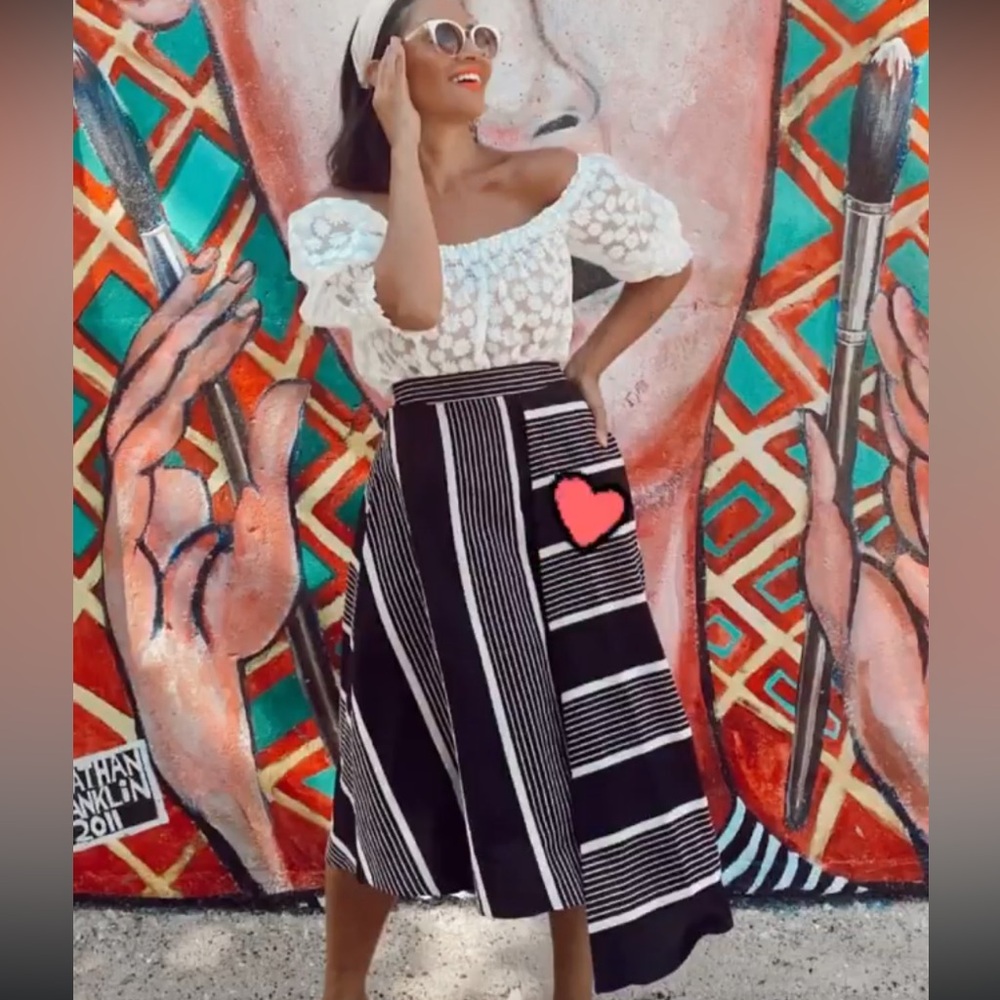 Eva Franco black and cream stripe skirt Anthropologie midi length full NWT - Picture 3 of 9